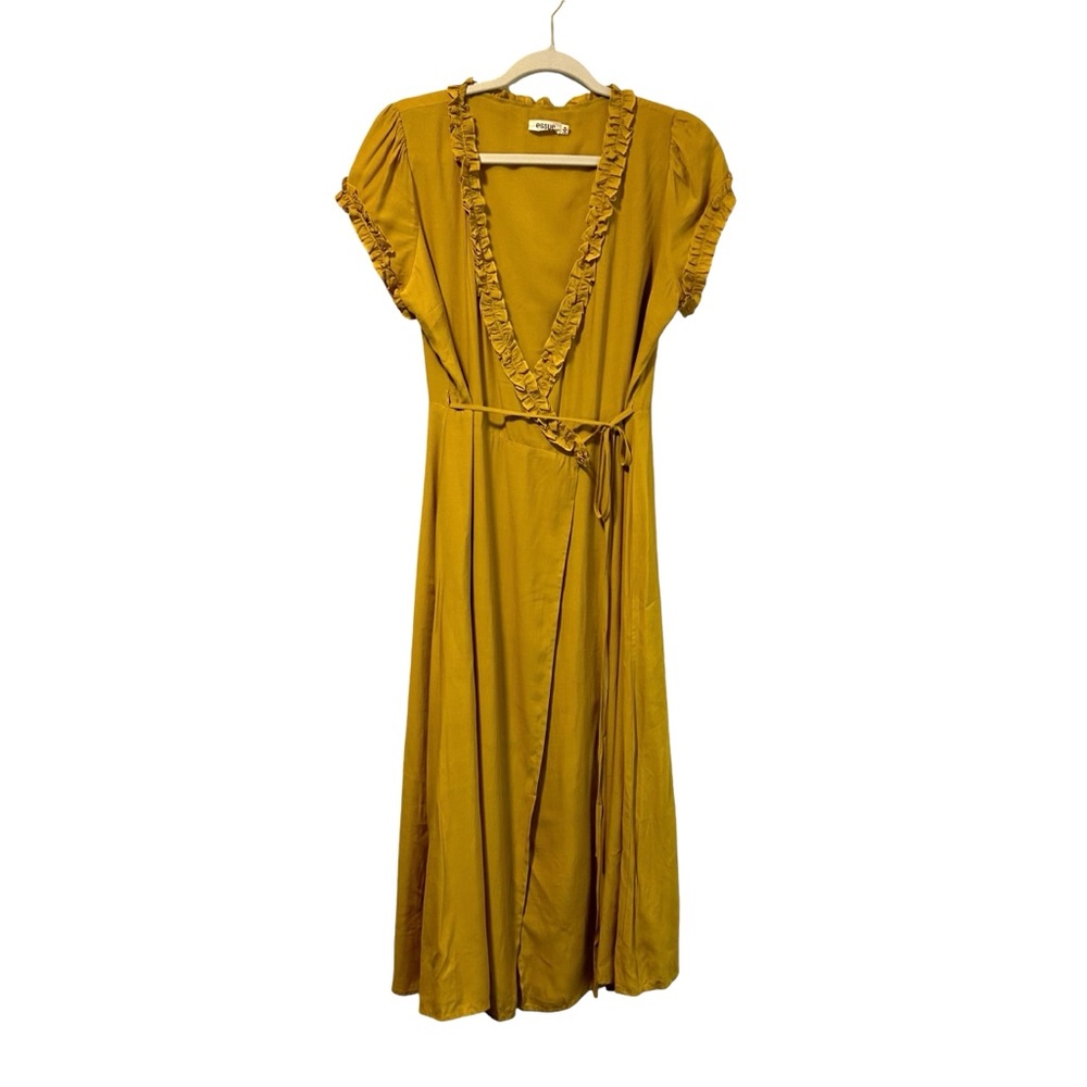 Essue Midi Wtap Dress Women's M Yellow Ruffled Cottagecore Coquette Feminine